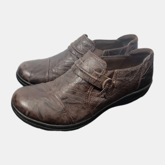 Clarks Collection Soft Cushion Shoes Women’s 9 Brown Leather Loafers Clogs Slip - Picture 2 of 8